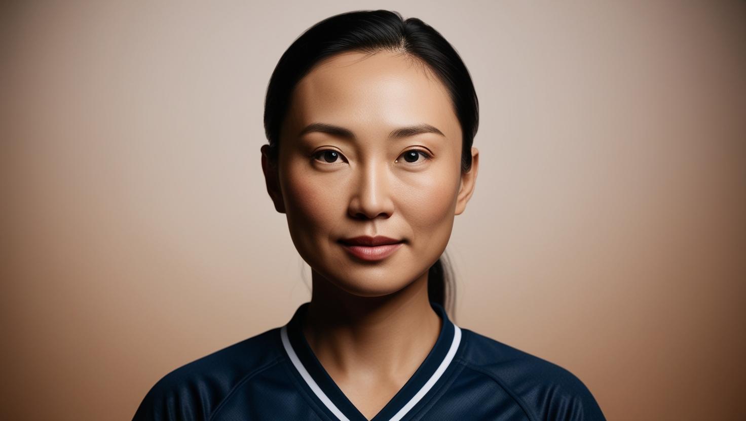 frau im trikot kopf bis bauch